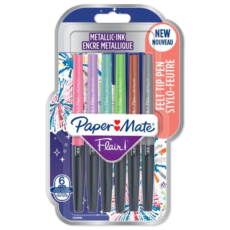 Paper Mate Flair felt-tip pens metallic, pack of 6, 1.0 mm