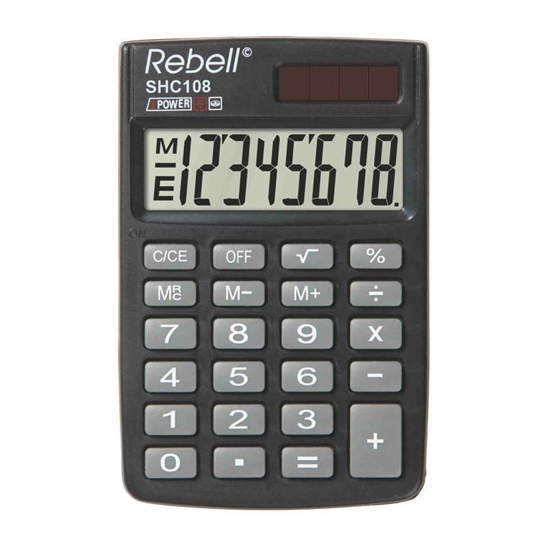 Rebell zakrekenmachine SHC 108, zwart, 8-stellig display, solar/batterij
