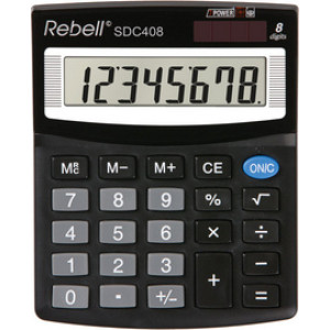 Rebell Bureaurekenmachine SDC 408, zwart, 8-stellig, solar/batterij