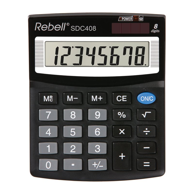 Rebell Bureaurekenmachine SDC 408, zwart, 8-stellig, solar/batterij