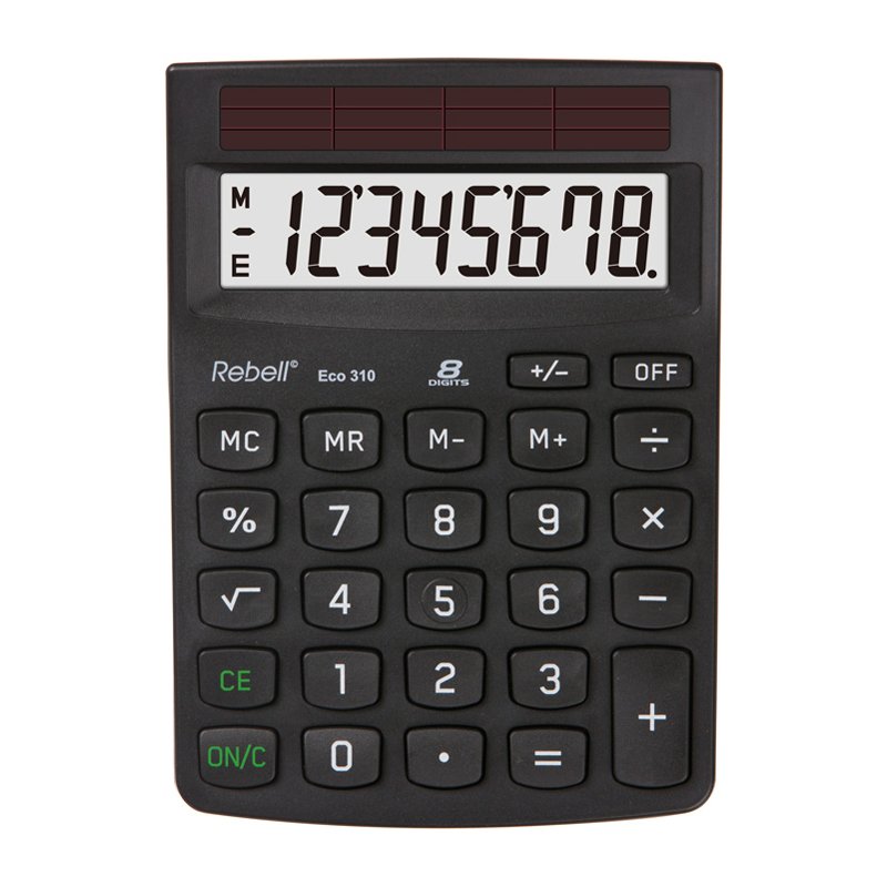 Rebell Eco 310 Bureaurekenmachine, zwart, zonne-energie