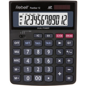 Rebell rekenmachine Panther 12, zwart, 12-stellig display