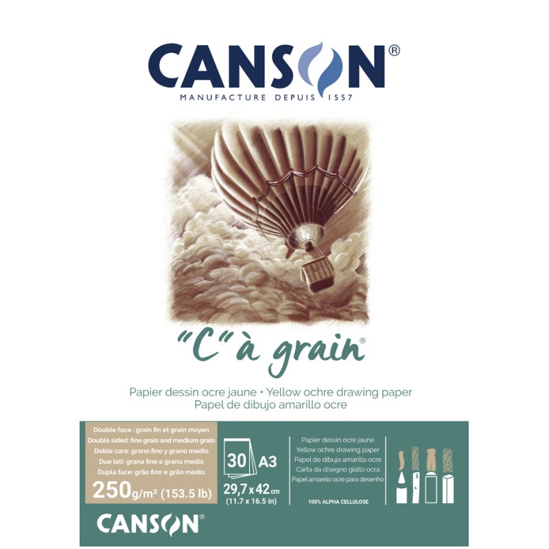 CANSON bloc de dessin C à grain Colour, A3, ocre jaune mélangé, 30 feuilles