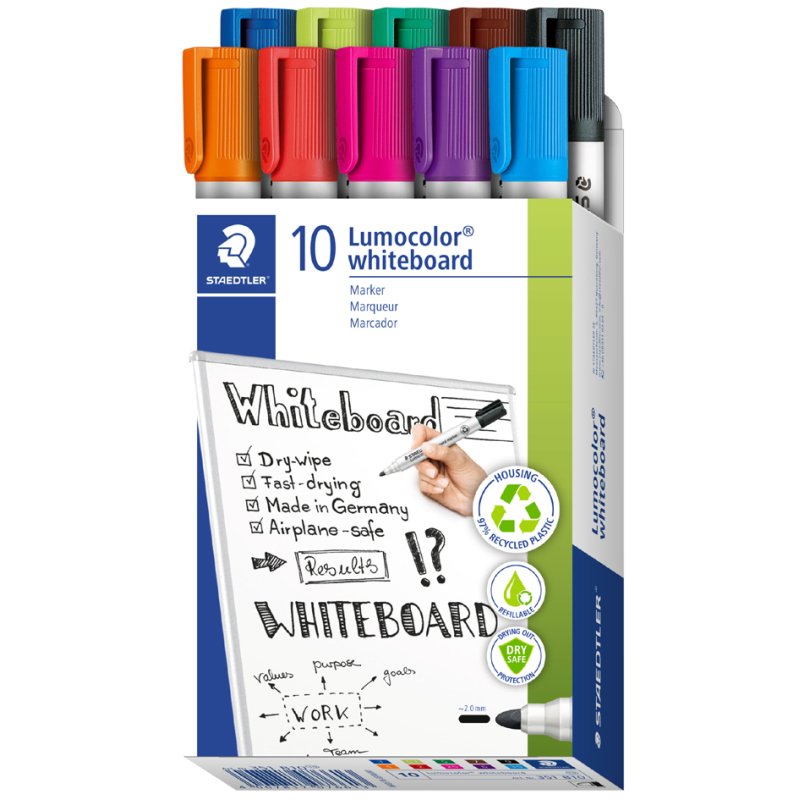 STAEDTLER Lumocolor marqueurs pour tableau blanc, rechargeables, 2,0 mm, 10 pièces