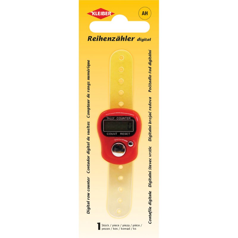 KLEIBER compteur de rangs numérique pour tricot, rouge, à fixer sur le doigt