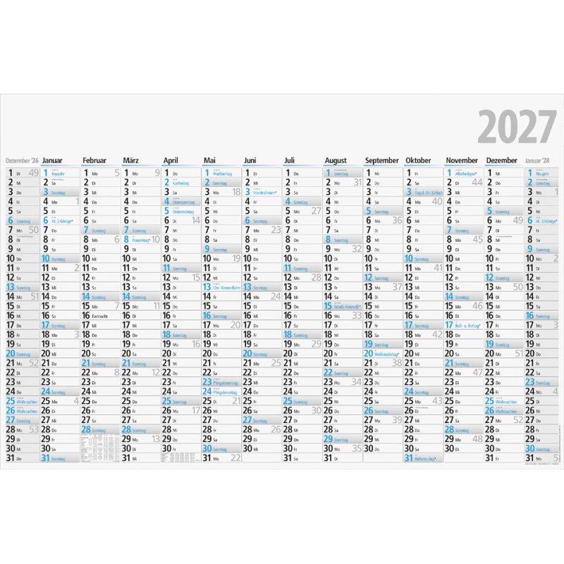 rido idé calendrier mural 2027, noir-bleu, 1020 x 680 mm