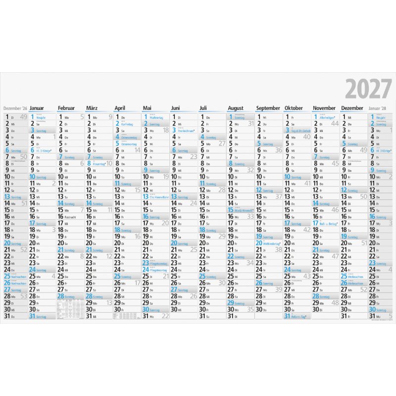 rido idé Posterkalender 2027, zwart/blauw, 1210 x 770 mm