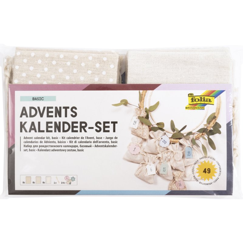folia adventskalender set BASIC, stofzak, 49-delig