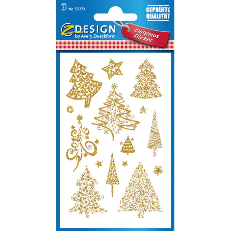 AVERY Zweckform kerstmis-stickers Bomen, papier geëmbosseerd, 2 vel à 15 stickers