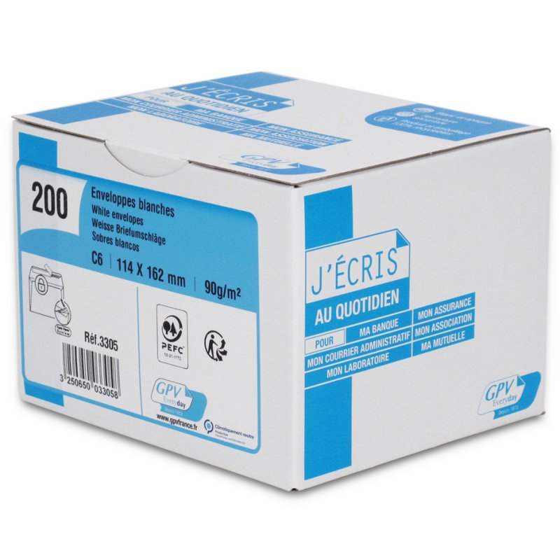 Enveloppes GPV C6, 114 × 162 mm, blanc, 200 pièces