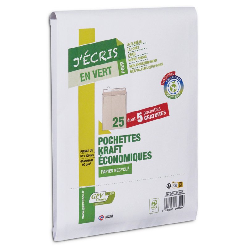 GPV enveloppes d'expédition Green ECO, C5, marron, 25 pièces