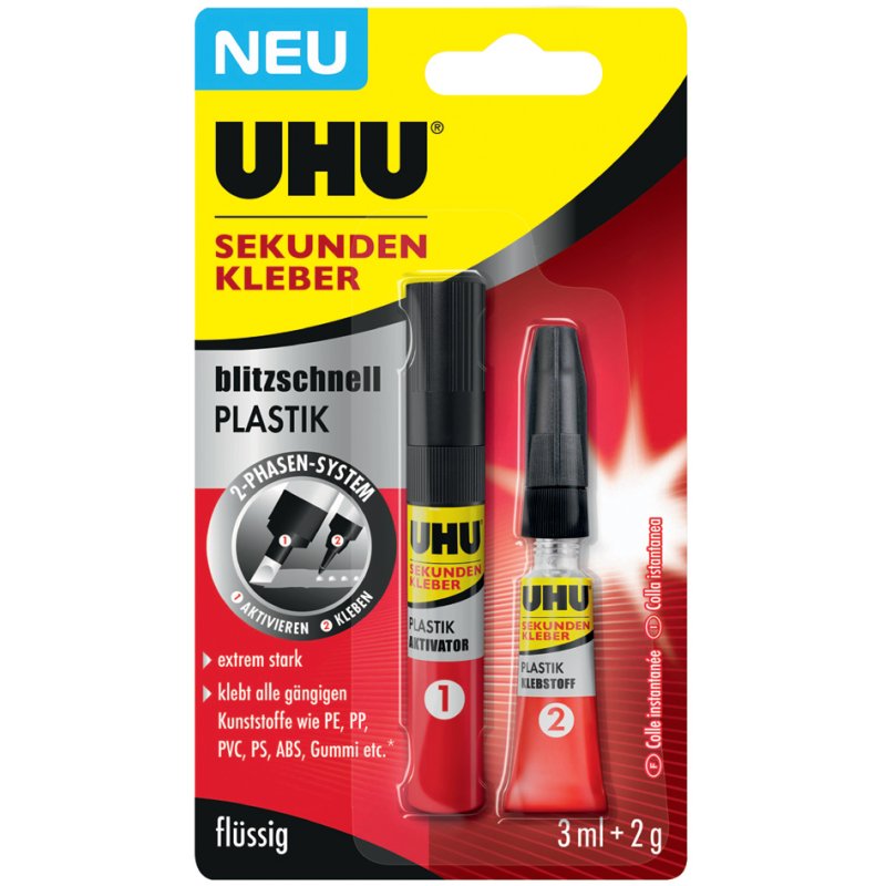UHU instant glue blitzschnell PLASTIK, two-phase, plastic, 3 ml + 2 g