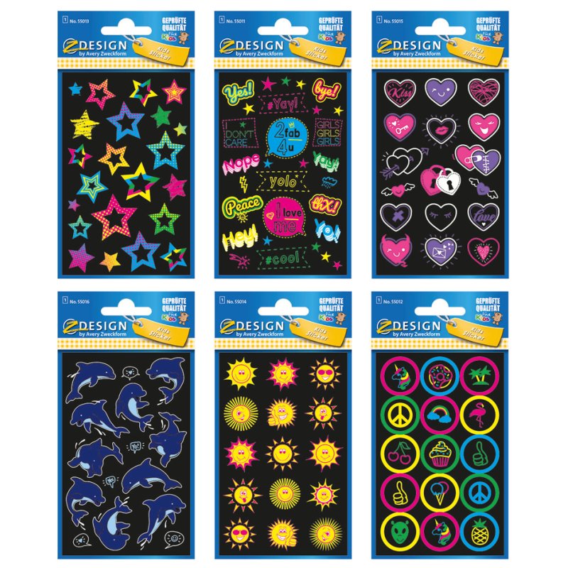 AVERY Zweckform children's stickers ZDesign Neon, assortment, transparent, 60 packs