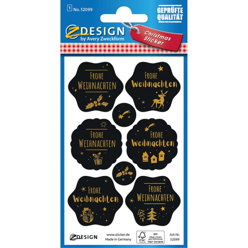 AVERY Zweckform ontwerp kerststickers Groet, bruin/goud, permanent haftend, 8 stuks