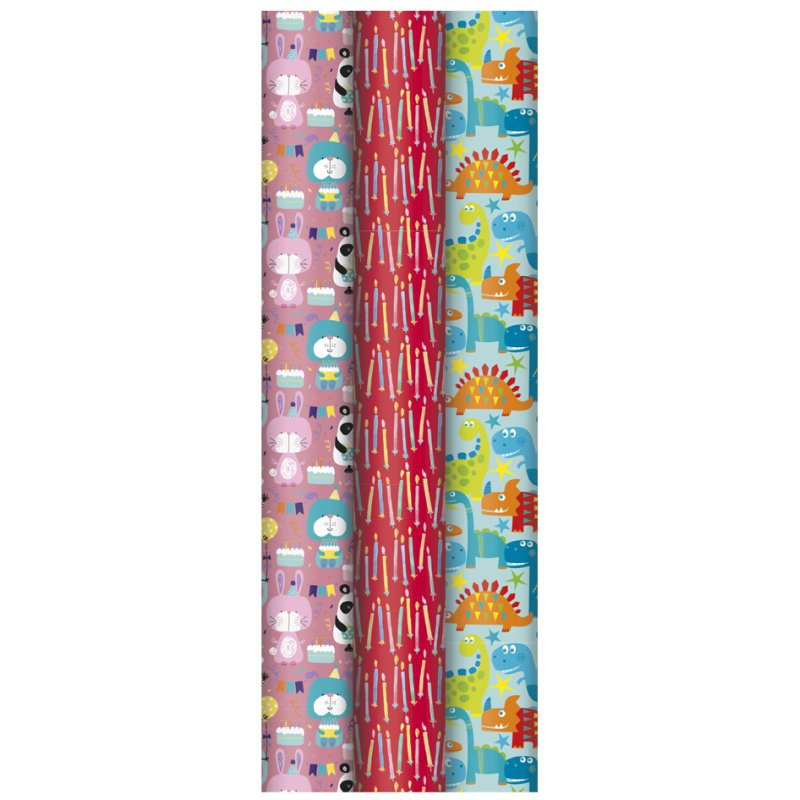 Clairefontaine papier cadeau enfants, 3 motifs, 700 mm × 2,0 m, 60 rouleaux