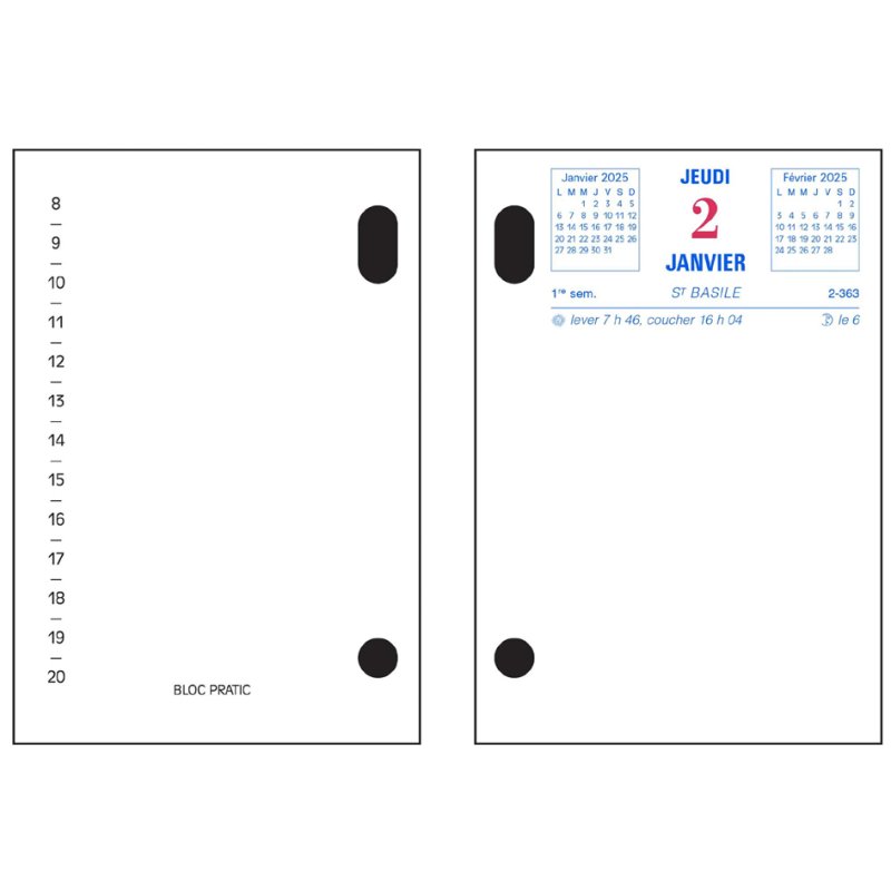 EXACOMPTA Bureaukalenderblok Bloc-Pratic 2026, datum links, 82×120 mm