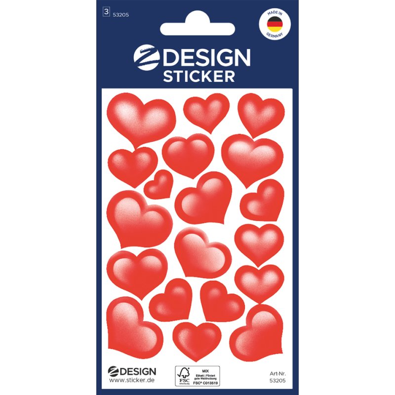 AVERY Zweckform hartstickers, wit/rood/roze, permanent, 47 stuks