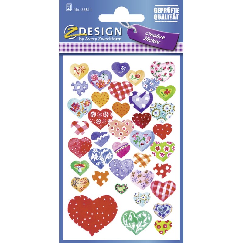 AVERY Zweckform hartstickers, wit/rood/roze, permanent, 47 stuks