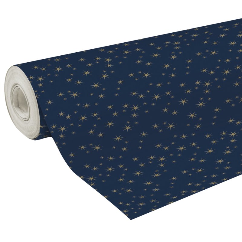 Clairefontaine papier cadeau Noël Étoiles, bleu foncé/or, 700 mm × 50 m, 60 g/m²