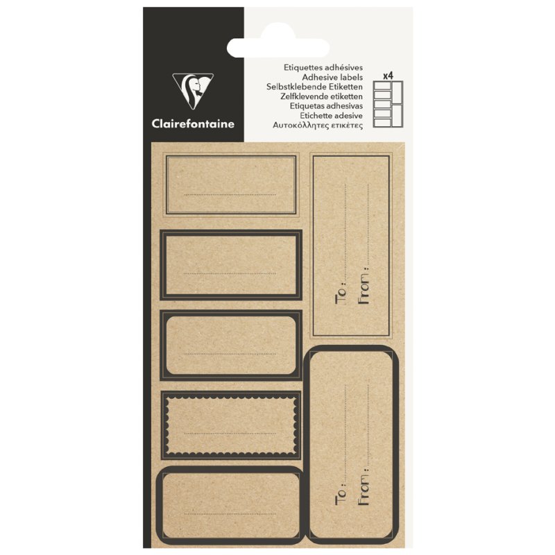 Clairefontaine kraft stickers, brown/white, self-adhesive, 4 sheets of 7 stickers