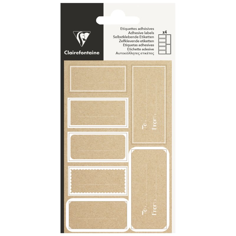 Clairefontaine kraft stickers, brown/white, self-adhesive, 4 sheets of 7 stickers
