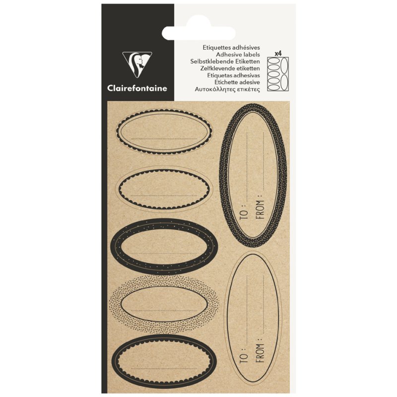 Clairefontaine kraft stickers, brown/white, self-adhesive, 4 sheets of 7 stickers