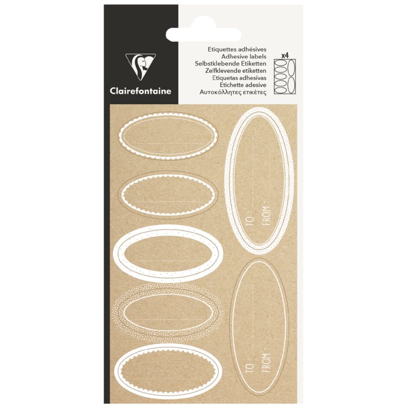 Clairefontaine kraft stickers, brown/white, self-adhesive, 4 sheets of 7 stickers