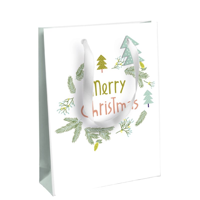 Clairefontaine sac cadeau Neige, taille moyenne, papier enduit, ruban satin blanc