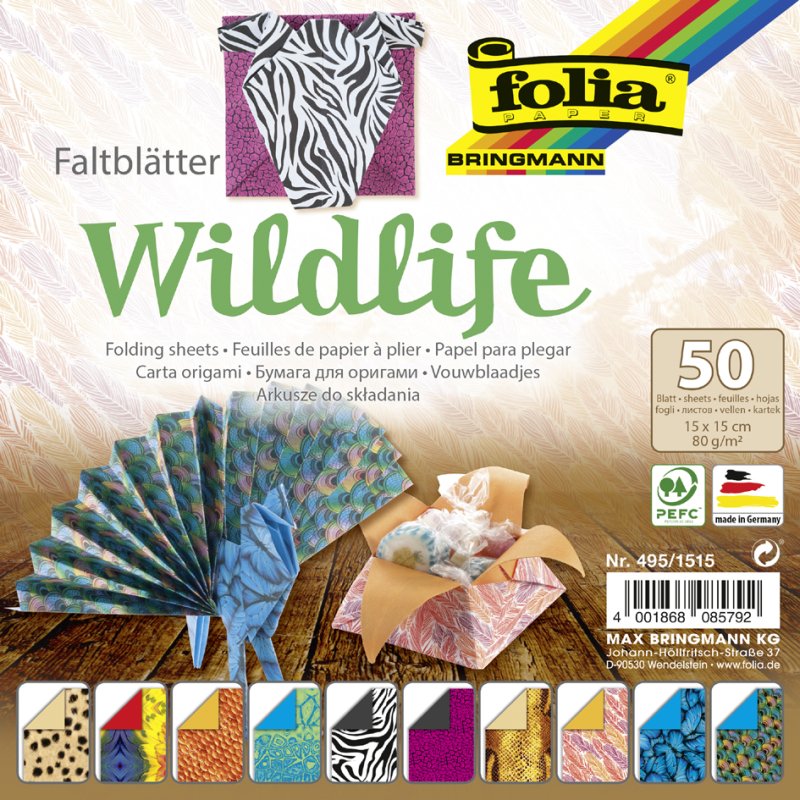 folia vouwpapier Wildlife, 150×150 mm, 80 g/m², 50 vel