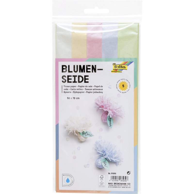 folia zijdepapier iriserende kleuren, 500×700 mm, gesorteerd, 5 vel