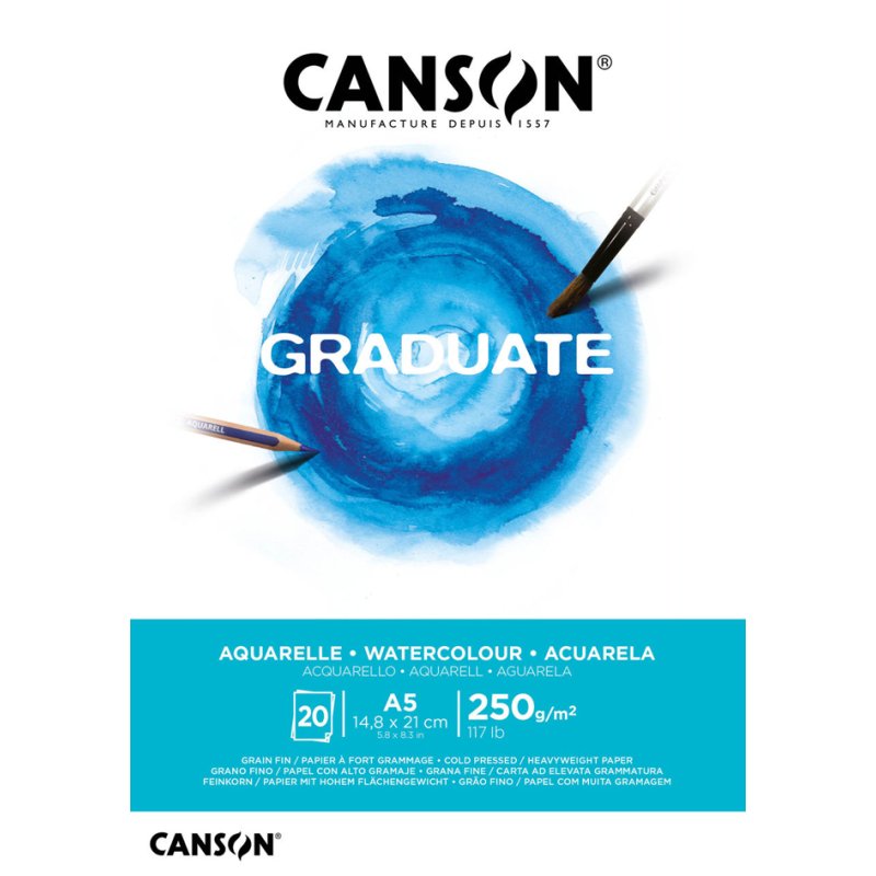 CANSON bloc de croquis GRADUATE AQUARELLE, A3, blanc, 20 feuilles