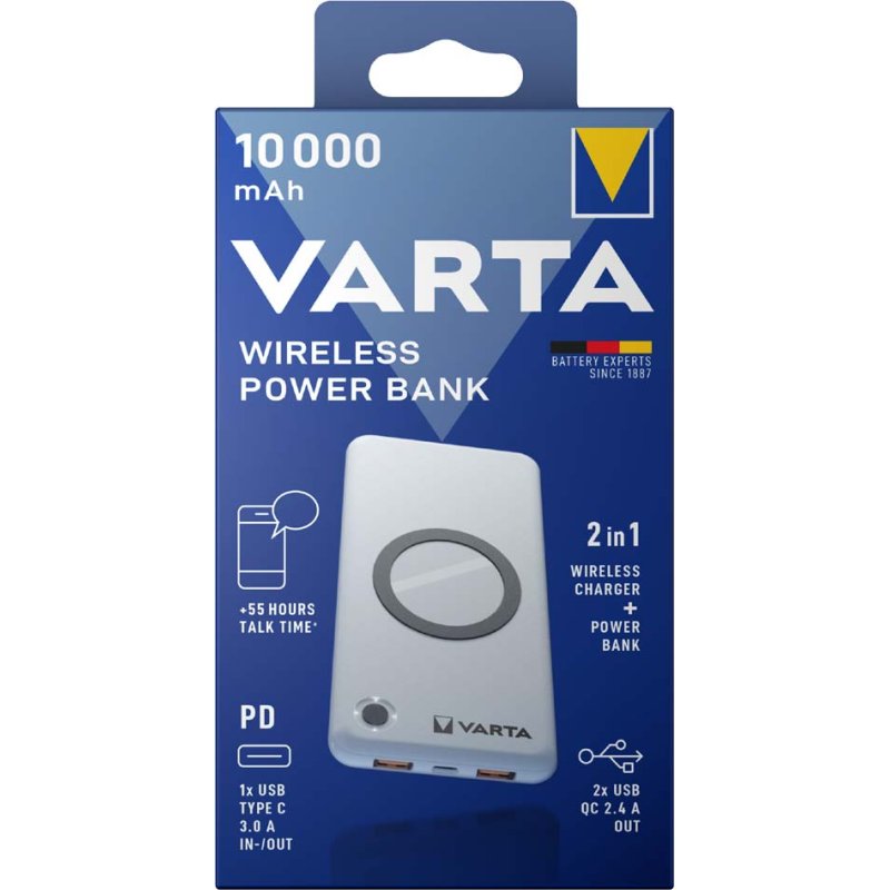 VARTA powerbank Wireless, draadloos laden, 10.000 mAh, wit