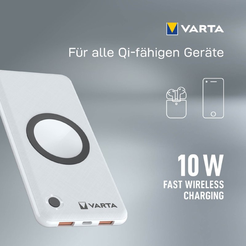 VARTA powerbank Wireless, draadloos laden, 10.000 mAh, wit