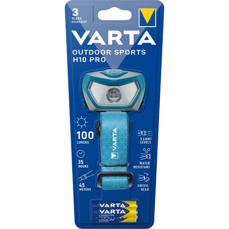 VARTA lampe frontale Outdoor Sports H10 Pro, bleu/gris, 100 lumens, portée 45 m