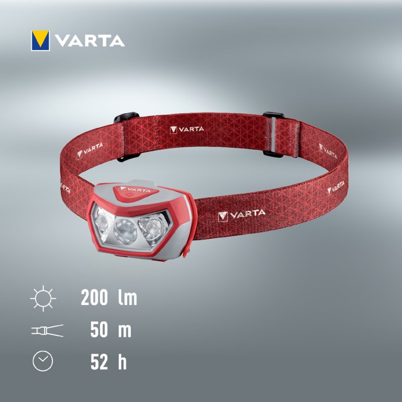 VARTA LED hoofdlamp Outdoor Sports H20 Pro, rood/grijs, 200 lumen