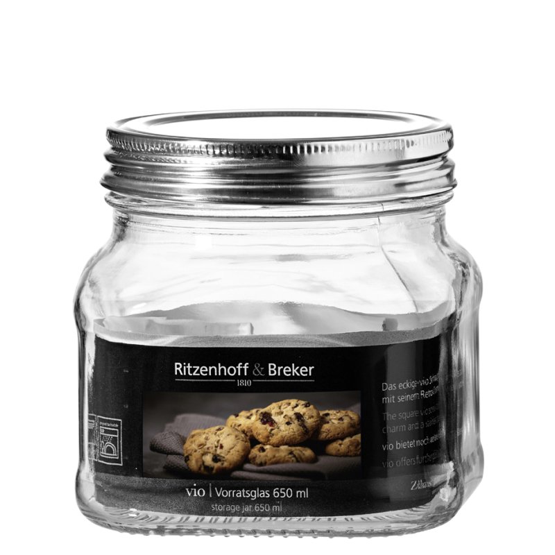 Ritzenhoff & Breker pot de rangement VIO carré, 0,65 litre, verre, 4 pièces