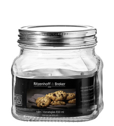 Ritzenhoff & Breker opbergpot VIO hoekig, 0,9 liter, glas met RVS deksel