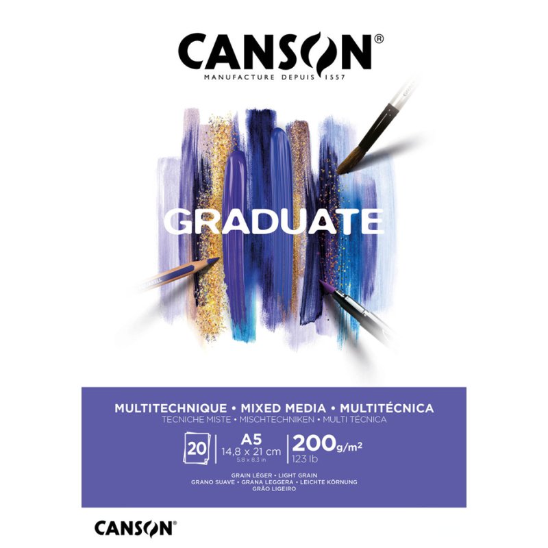CANSON bloc d'étude GRADUATE MIXED MEDIA, A3, blanc, 20 feuilles