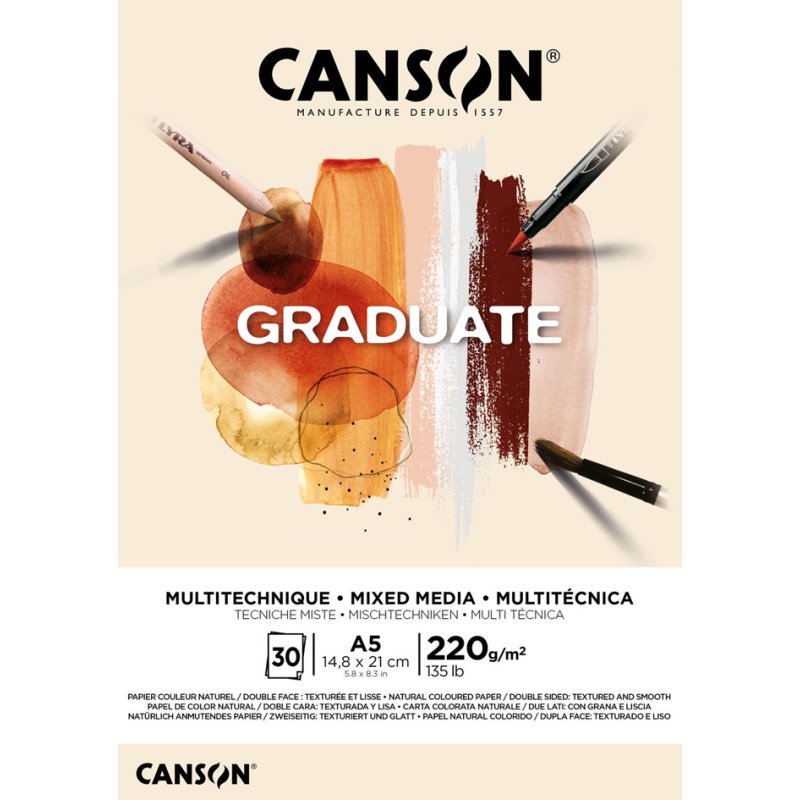CANSON bloc de croquis GRADUATE MIXED MEDIA, A3, couleur naturelle, 30 feuilles