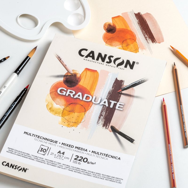 CANSON bloc de croquis GRADUATE MIXED MEDIA, A3, couleur naturelle, 30 feuilles