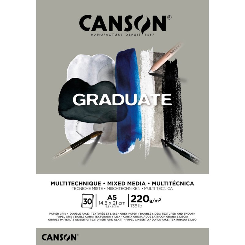 CANSON bloc de croquis GRADUATE MIXED MEDIA, gris, A3, 30 feuilles