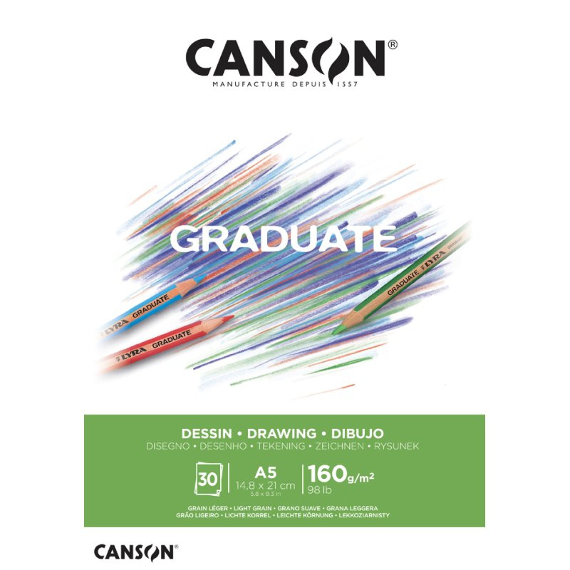 CANSON bloc de dessin Graduate Zeichnen, A4, blanc, 30 feuilles