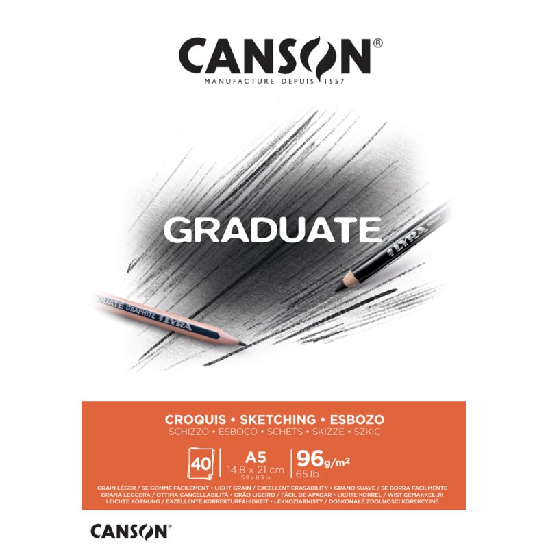CANSON bloc de croquis GRADUATE SKIZZE, A4, blanc, 40 feuilles