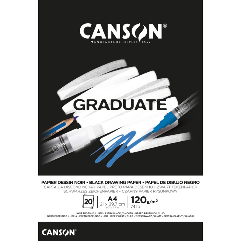 CANSON bloc de dessin Professionnel Extra Noir, A5, noir profond, 20 feuilles