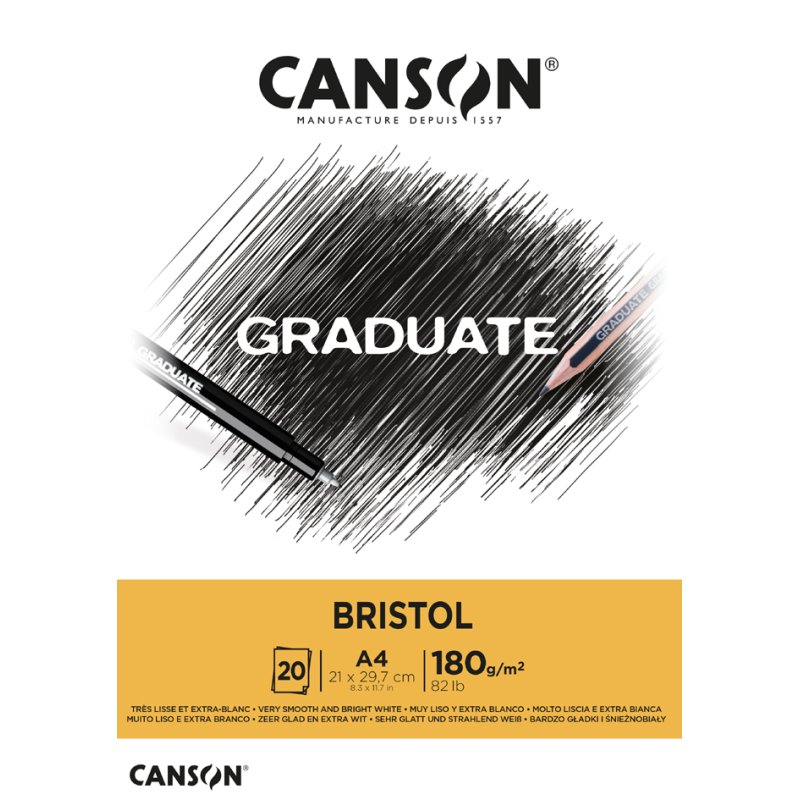 CANSON papier d'étude Bristol A5, blanc extra, 20 feuilles, 180 g/m²