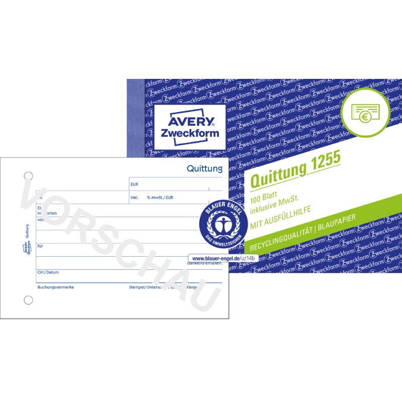 AVERY Zweckform formulierboek Recy kwitantie incl. BTW, A6 dwars, 100 vel