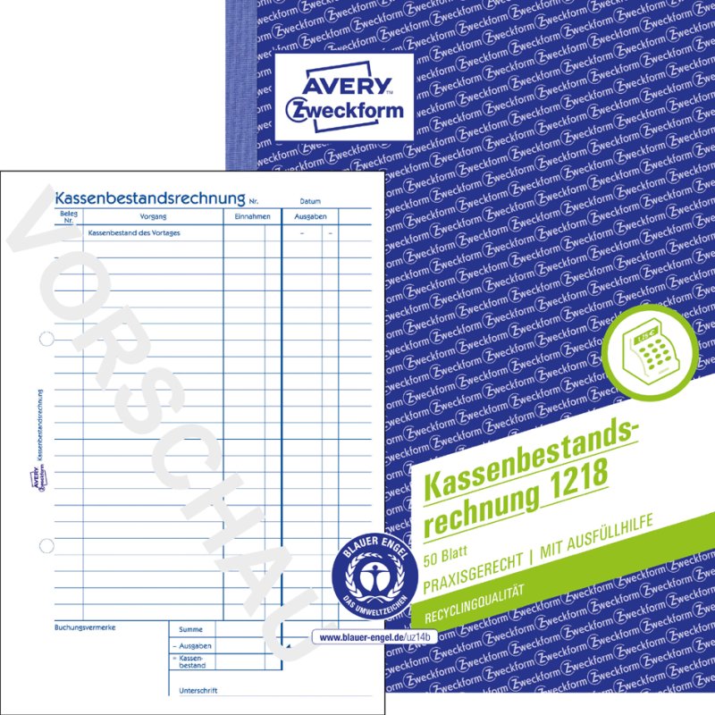 AVERY Zweckform formulierboek Kassenbericht, wit, A5, 50 vel, 100% gerecycled papier