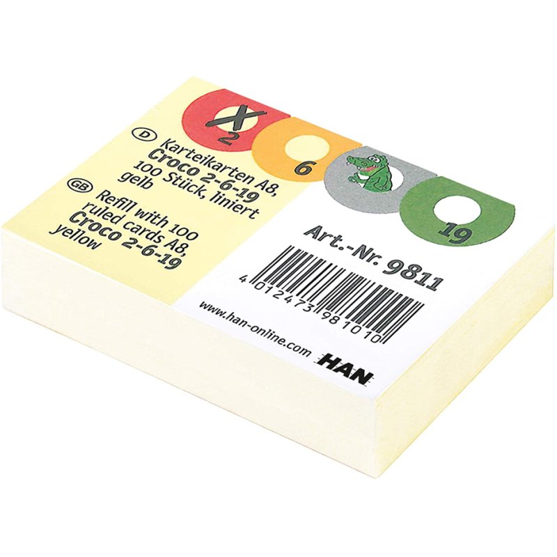 HAN systeemkaarten CROCO 2-6-19, A8 dwars, geel, 100 stuks