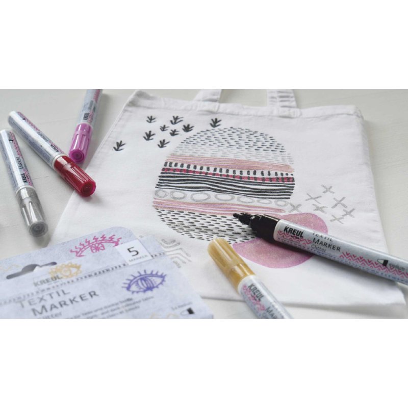 KREUL glitter pens fabric markers, 2-4 mm, 5 pieces