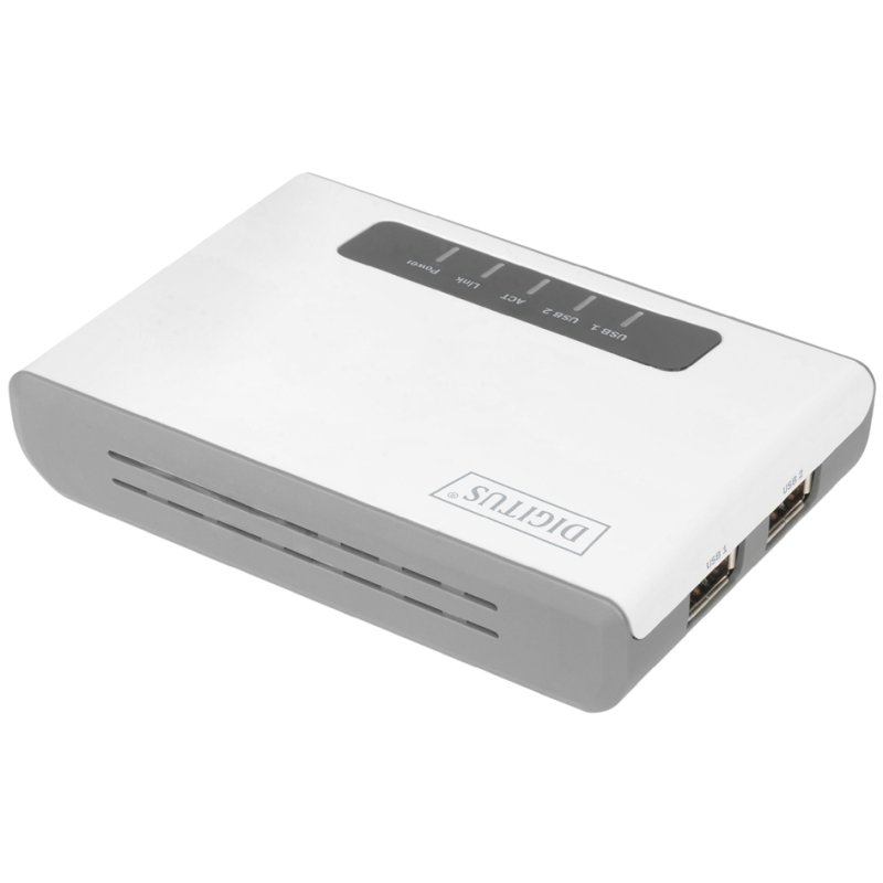 DIGITUS 2-port USB 2.0 wireless multifunctional network server, white/grey
